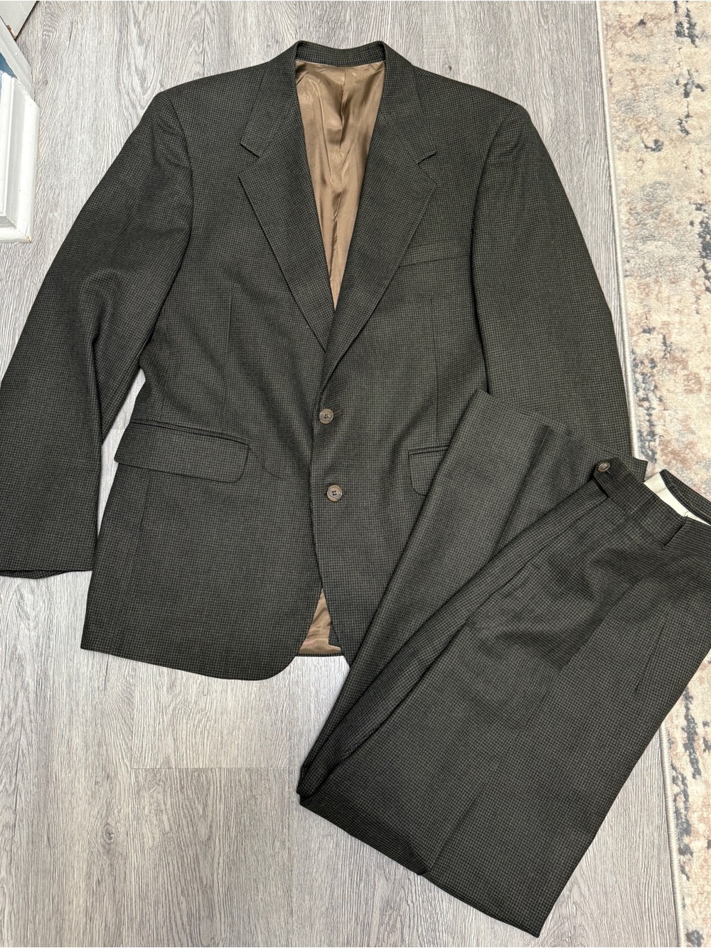 Vtg Evan Piccone Mens 42LG 34x30 Brown/Black Herringbone 100% Wool Jacket/Pants